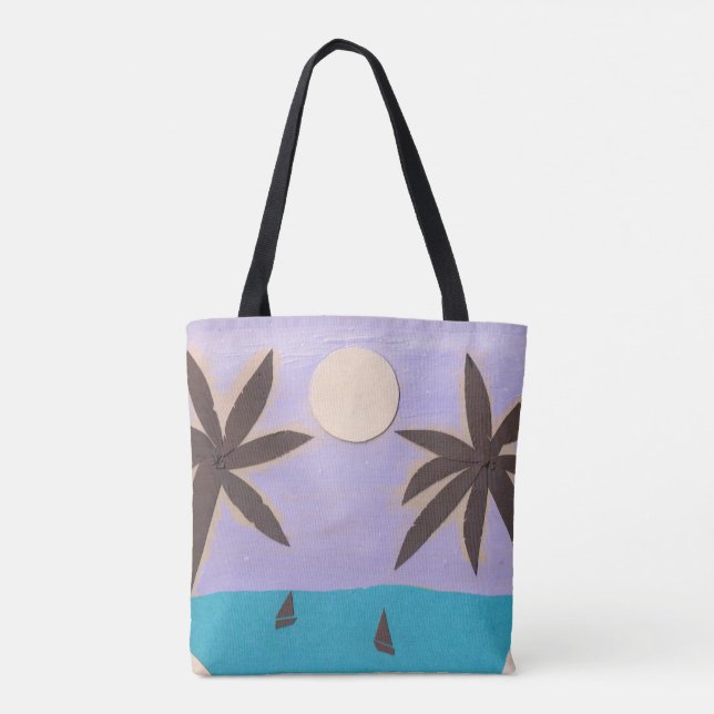 Bolsa de Tote con palmeras y cielo de lavanda (Reverso)