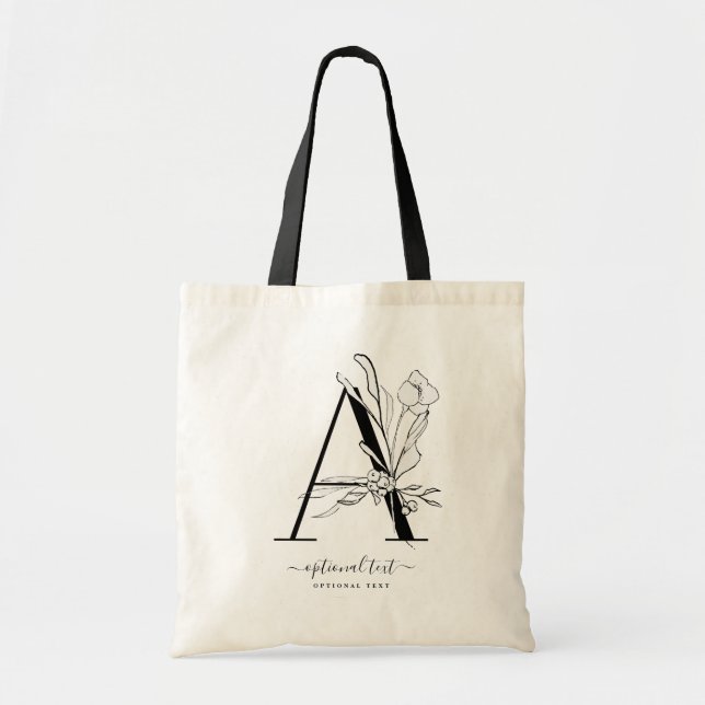 Bolsa de Tote con Personalizado floral monograma - (Frente)
