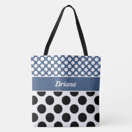 Bolsa de Tote con Punto de Polka Blanco y Azul