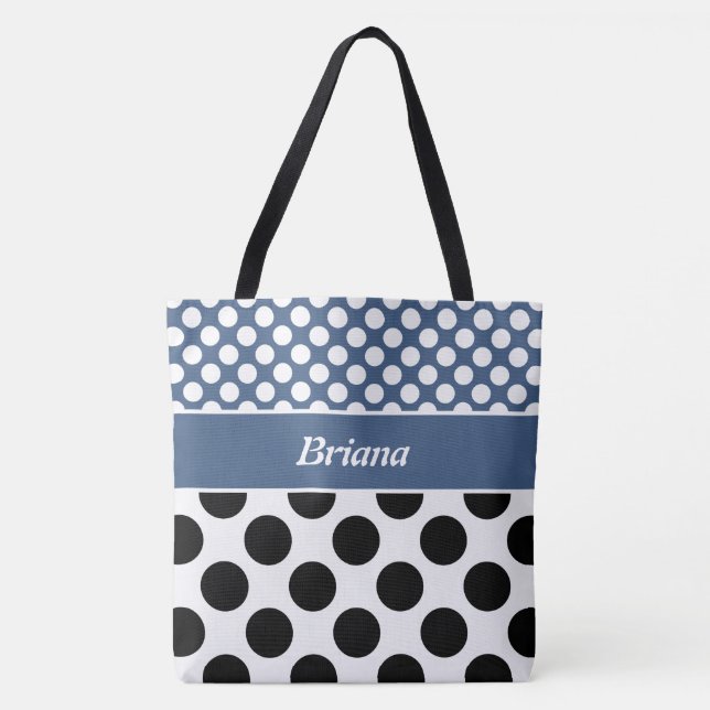 Bolsa de Tote con Punto de Polka Blanco y Azul (Anverso)