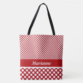 Bolsa de Tote con Punto de Polka Blanco y Rojo