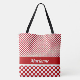 Bolsa de Tote con Punto de Polka Blanco y Rojo