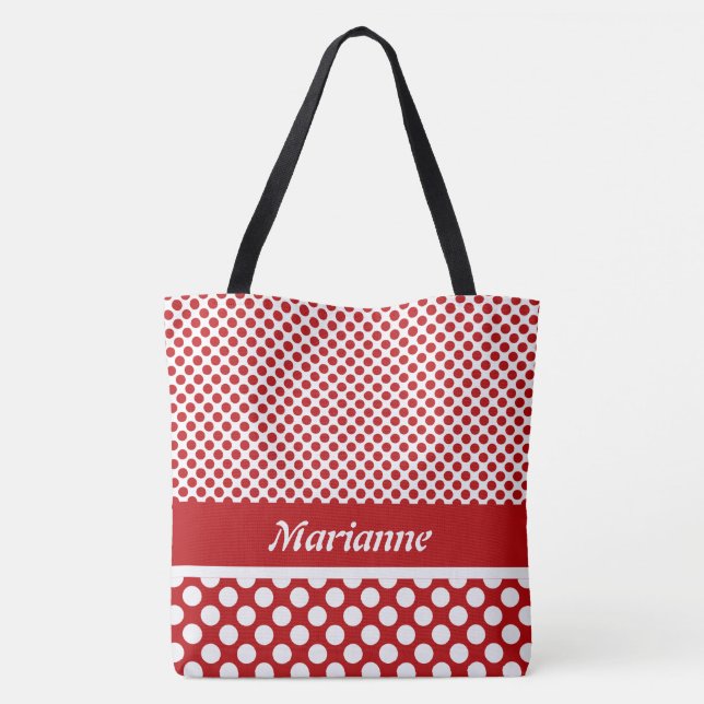 Bolsa de Tote con Punto de Polka Blanco y Rojo (Reverso)