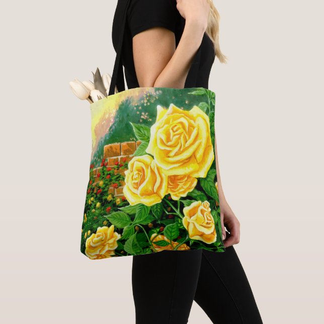 Bolsa De Tote Con Rosas Amarillas De Escala Pintad (Detalle)