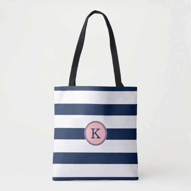 Bolsa de Tote con tiras de monograma rosa azul de  (Anverso)