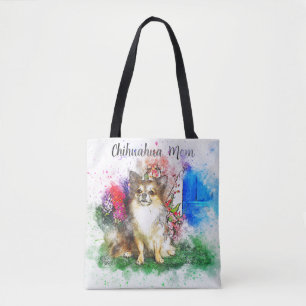 Bolsa de tote de acuarela de Chihuahua de pelo lar