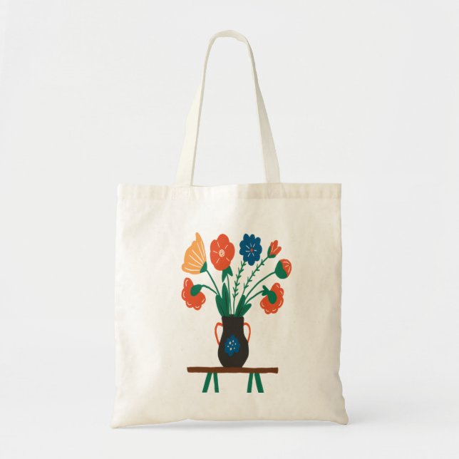 Bolsa de Tote de Arte Floral - Elegante Base Negra (Frente)