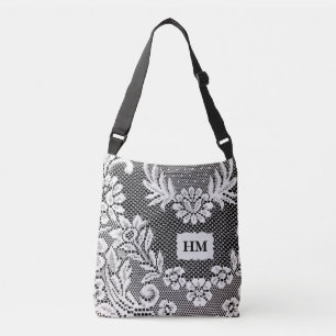Bolsa de Tote de B&W de encaje floral personalizad