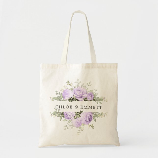Bolsa de Tote de Boda morado blanco floral (Frente)