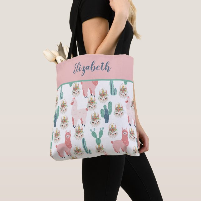 Bolsa de Tote de Cactus Verde de Monograma Cute Ro (Detalle)