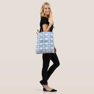 Bolsa De Tote De Canvas Blue White Heart
