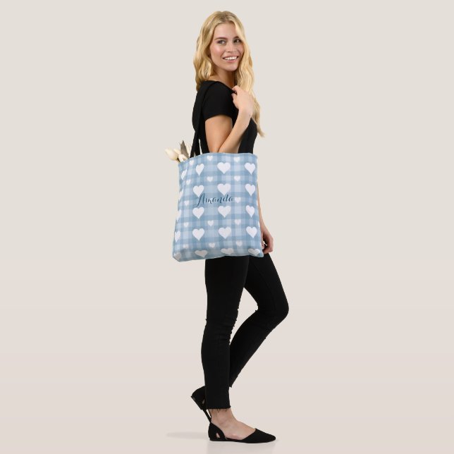 Bolsa De Tote De Canvas Blue White Heart (Puesto)