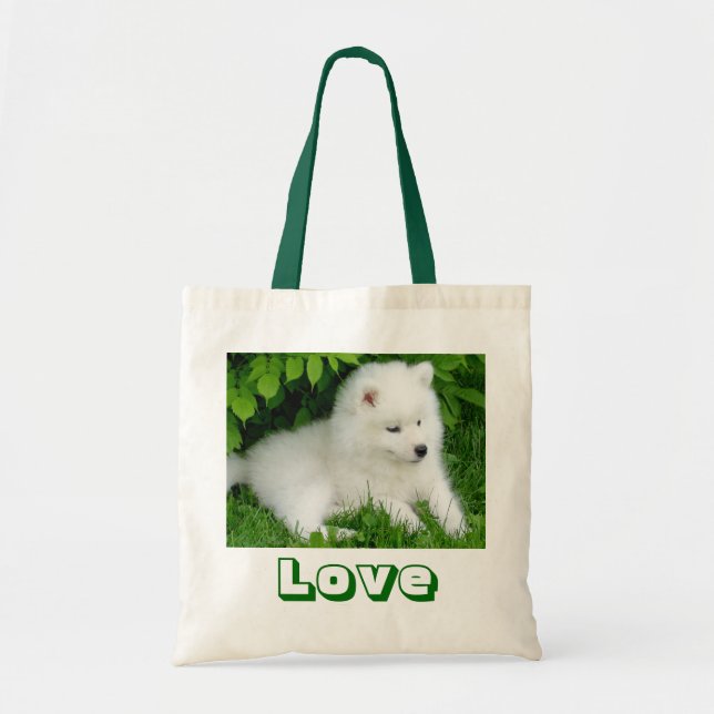Bolsa De Tote De Canvas De Perro De Cachorro Blanc (Frente)