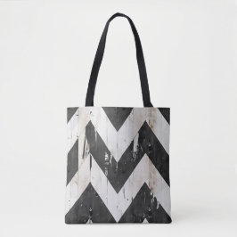 Bolsa De Tote De Chevron Rústico - Blanco Y Negro 