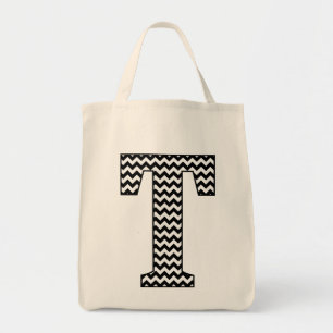 Bolsa de Tote de Chevron "T" negro y blanco