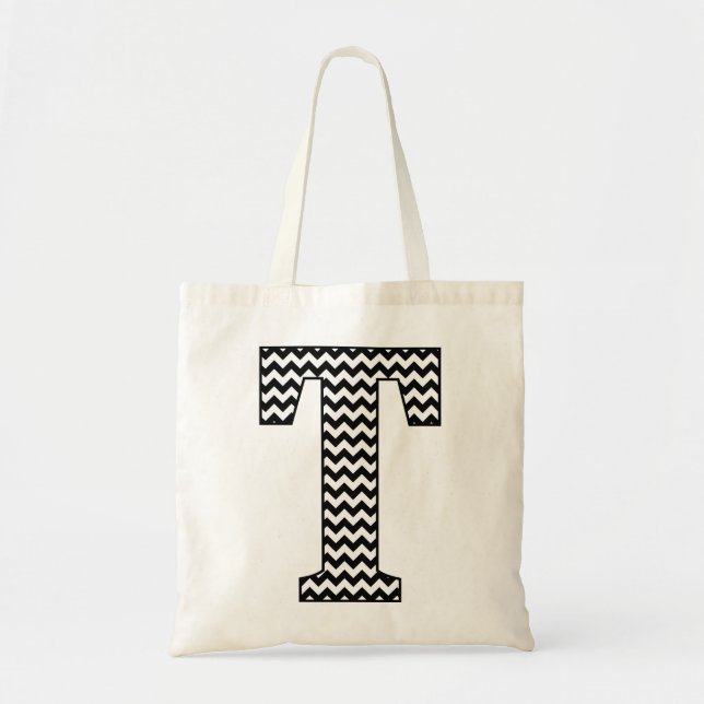 Bolsa de Tote de Chevron "T" negro y blanco (Frente)