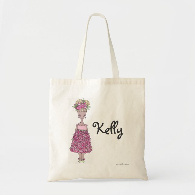 Bolsa de tote de chica de flor - Personalizada - K (Frente)