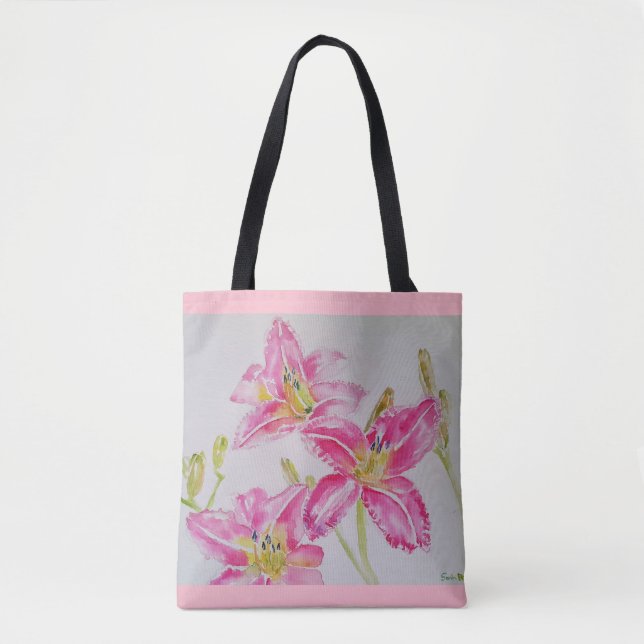 Bolsa de Tote de color Floral Rosa Lilies (Anverso)