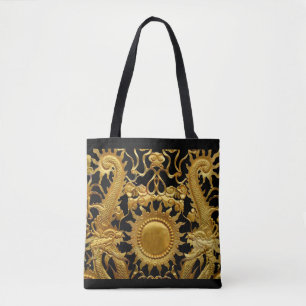Bolsa de tote de compras Bolsa de oro negro dragón
