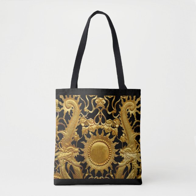 Bolsa de tote de compras Bolsa de oro negro dragón (Anverso)