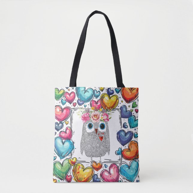 Bolsa De Tote De Corazón De Búho Cute (Anverso)