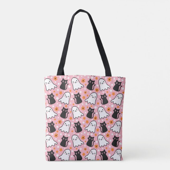 Bolsa De Tote De Cuidados Gatos Negros Y Fantasmas (Reverso)