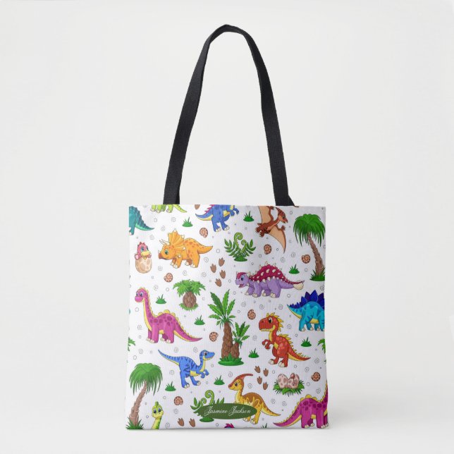 Bolsa De Tote De Dinosaurio Del Patrón Verde Azul  (Anverso)