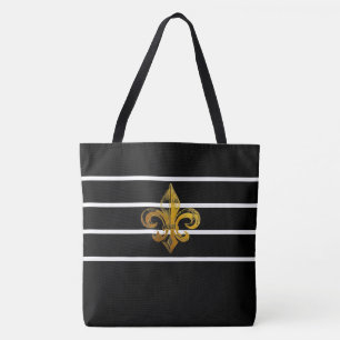 BOLSA DE TOTE DE DISEÑO FLEUR DE LIS NEGRO Y BLANC