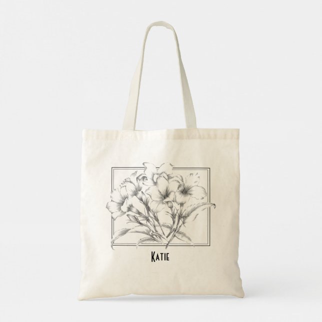 Bolsa De Tote De Esbozo Blanco Negro Floral Dibuja (Reverso)