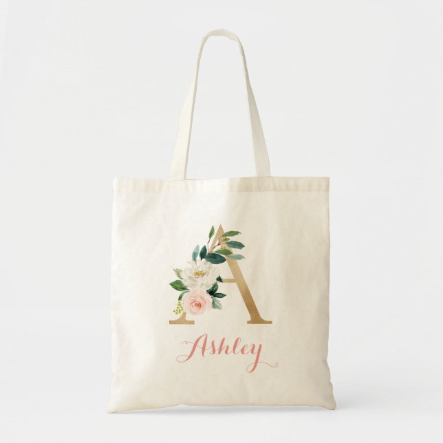 Bolsa De Tote De Floral Gold Rubor Personalizada " (Frente)