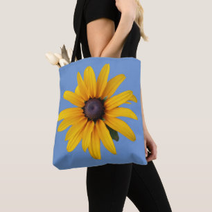 Bolsa de Tote de foto azul de flores amarillas