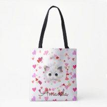 Bolsa De Tote De Gatito Blanco Y Confetti De Coraz