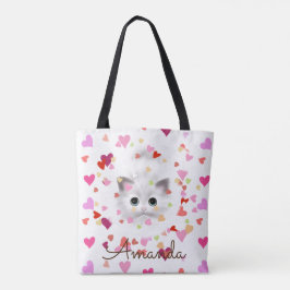 Bolsa De Tote De Gatito Blanco Y Confetti De Coraz