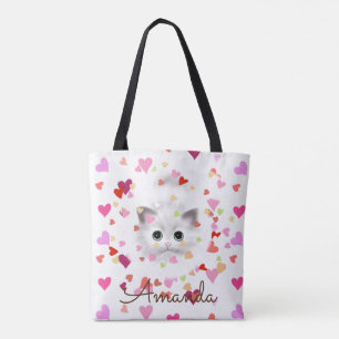 Bolsa De Tote De Gatito Blanco Y De Corazón Rosa