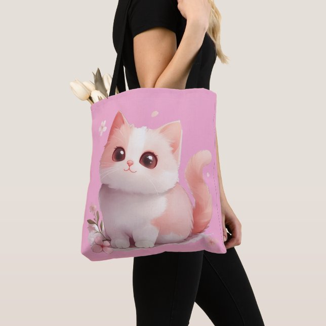 Bolsa De Tote De Gato De Kawaii Rosa Suave - Regal (Detalle)