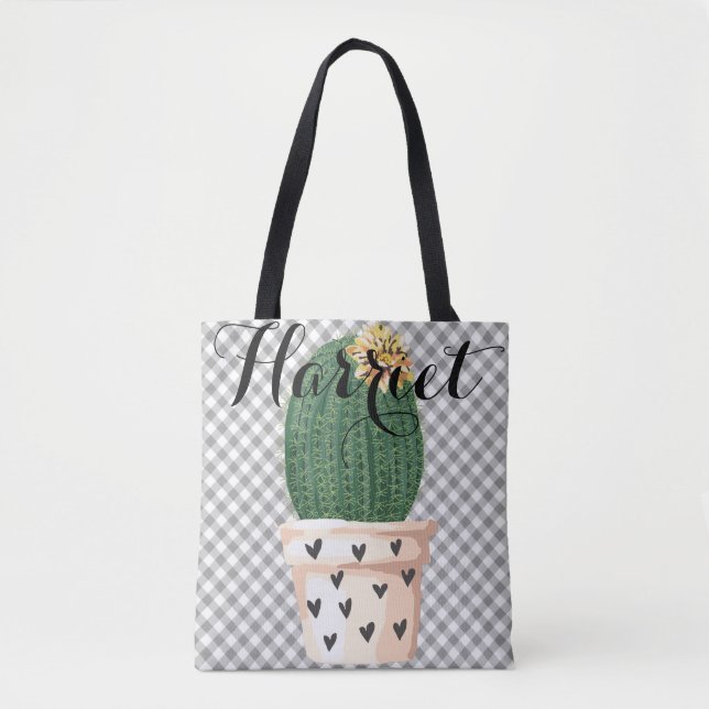Bolsa de Tote de Gingham con Personalizable de cac (Anverso)