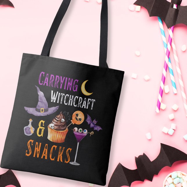 Bolsa de Tote de Halloween divertida para brujas y (Carrying Witchcraft and Snacks Halloween Tote Bag)