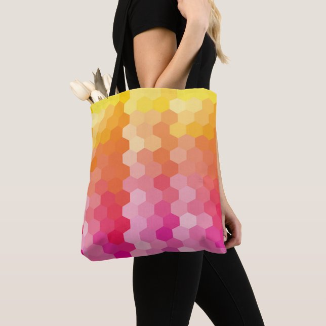 Bolsa de Tote de hexágono rosa y amarillo geométri (Detalle)