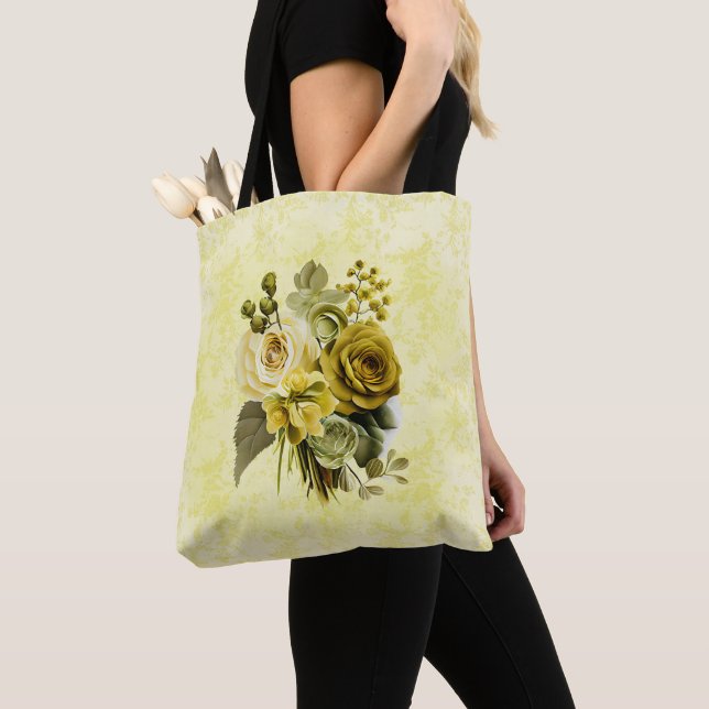 Bolsa de Tote de Hombro Floral de Oro Amarillo Ver (Detalle)