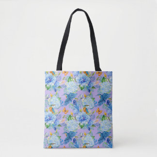 Bolsa de Tote de Hydrangeas Azules y Hummingbirds