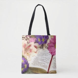 Bolsa De Tote De Impresión De La Biblia Floral Ver