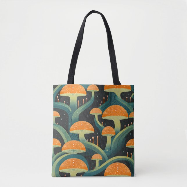 Bolsa De Tote De Impresión Retro Mushroom All-Over (Anverso)