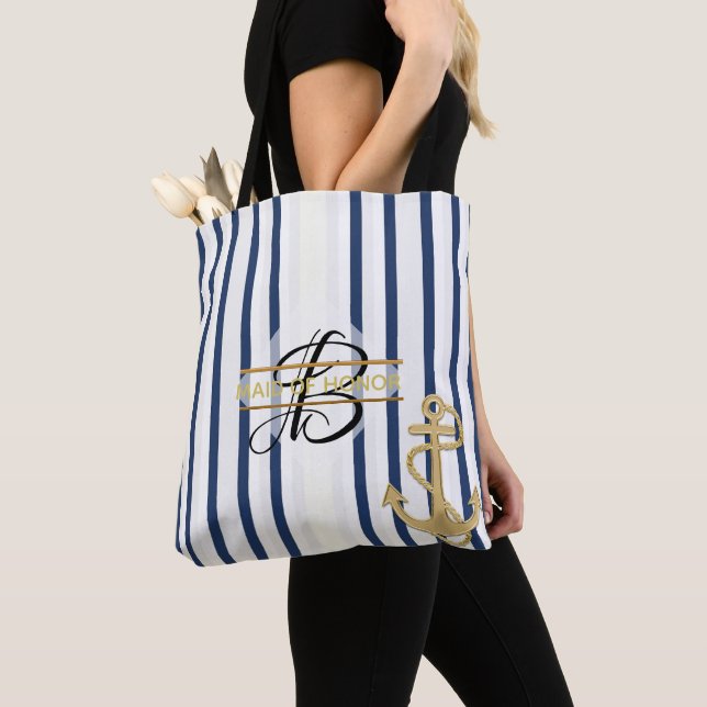 Bolsa De Tote De La Banda Náutica Azul Blanco (Detalle)