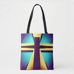 Bolsa de Tote de la Cruz de Rayos Púrpura y Azul