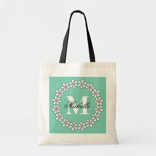 Bolsa de tote de la dama de honor con flores verde (Frente)
