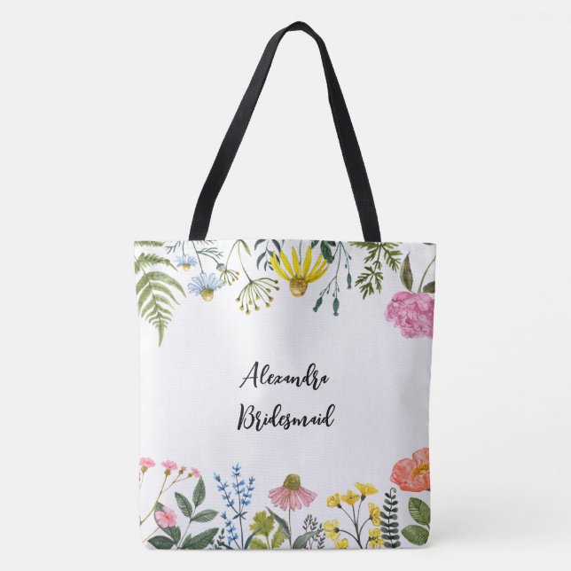 Bolsa de Tote de la dama de honor floral personali (Anverso)