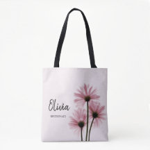 Bolsa de Tote de la dama de honor rosa con flores