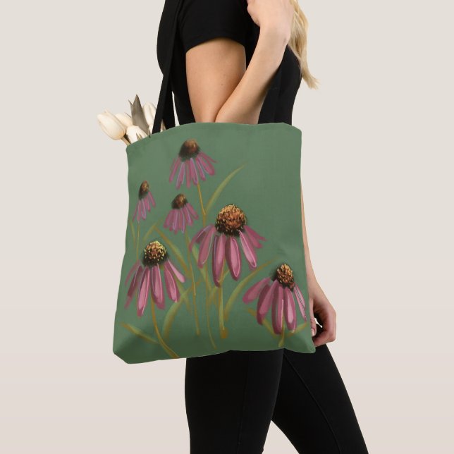 Bolsa De Tote De La Flor De Echinacea - Pluma Rosa (Detalle)