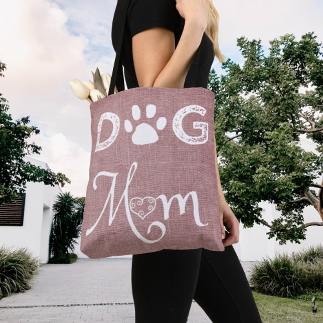 Bolsa de Tote de la Madre del Perro Burlap Rosa (Pink Burlap Dog Mom Tote Bag)