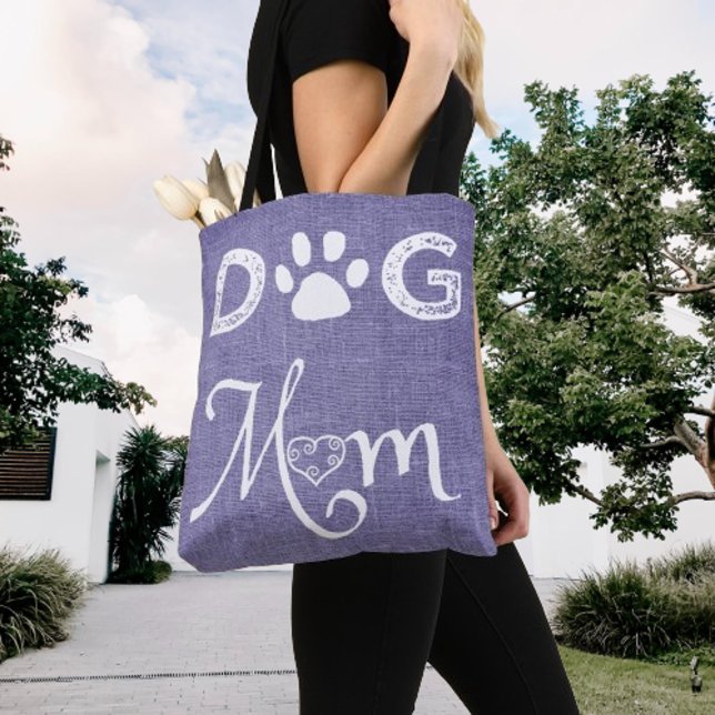 Bolsa de Tote de la madre del perro morado (Purple Burlap Dog Mom Tote Bag)